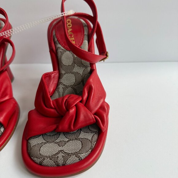 New w/o box COACH Quincey Signature Logo Ankle Strap Sandals Red Leather Sz 7.5 - Picture 2 of 8
